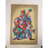 Anatole Krasnyansky (born 1930), large serigraph print on handmade paper, abstract musicians,