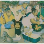 Beryl Cook, colour print, Street Market, signed in pencil, published by Alexander Gallery, Bristol,