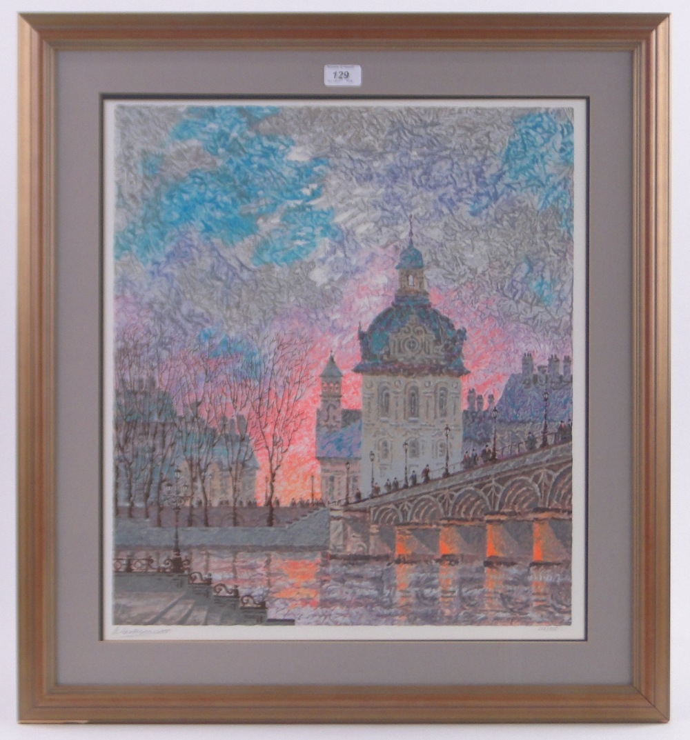 Anatole Krasnyansky (born 1930), coloured serigraph print, continental sunset city scene, - Image 2 of 4