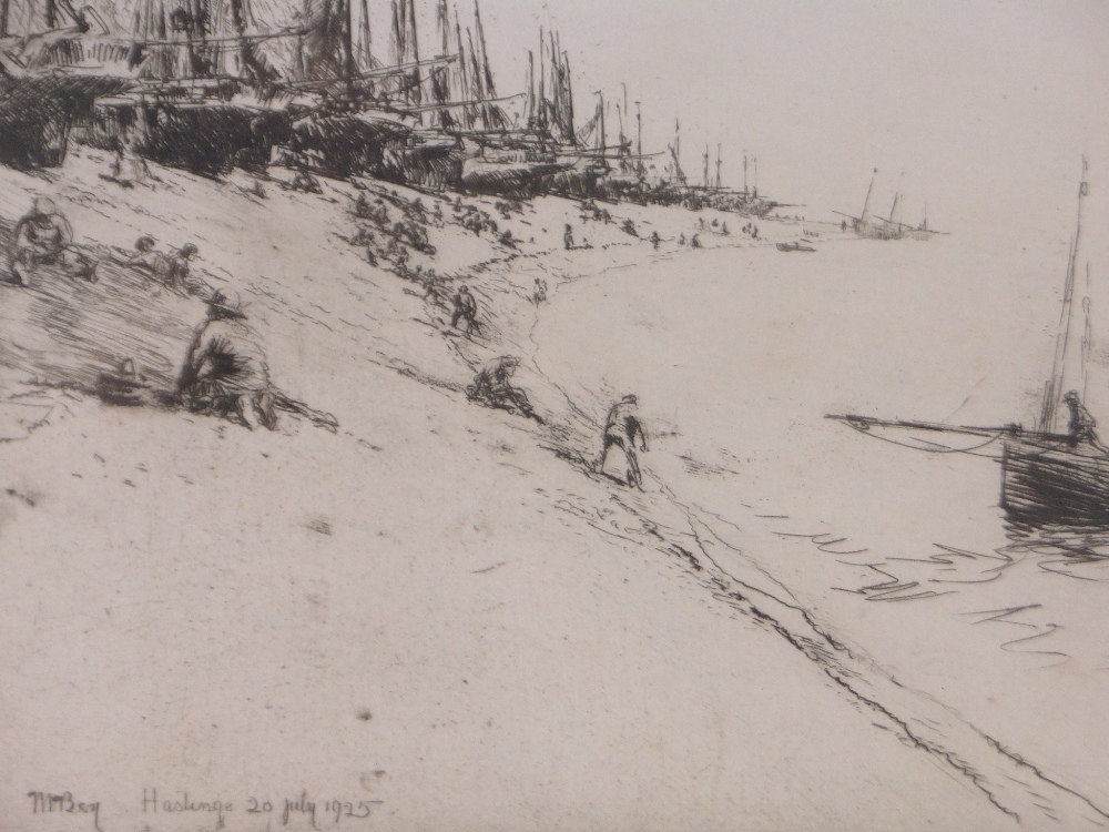 James McBey, etching, Hastings 20th July 1925, signed in pen, plate size 8" x 10", framed.