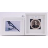 Eliza Benge, 2 photographic compositions, blue bead, framed, (2).