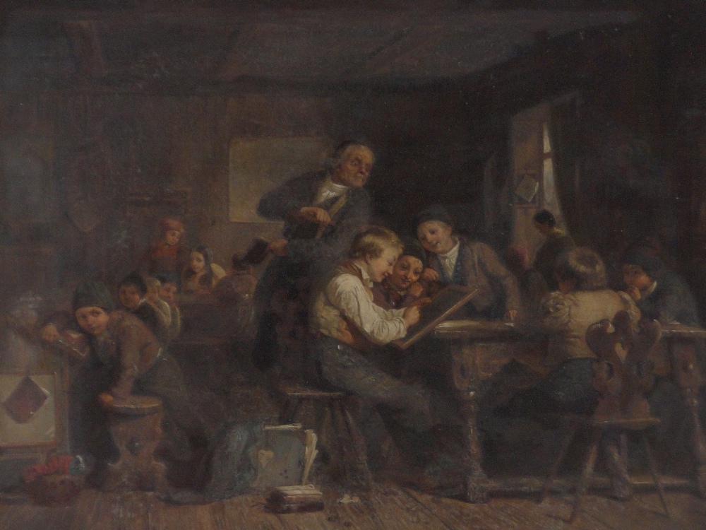 19th century Continental School, a finely detailed oil on canvas, a busy scene in the classroom, - Image 2 of 4