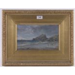 Early 20th century oil on board, gulls on the shore, unsigned, 7" x 11", framed.