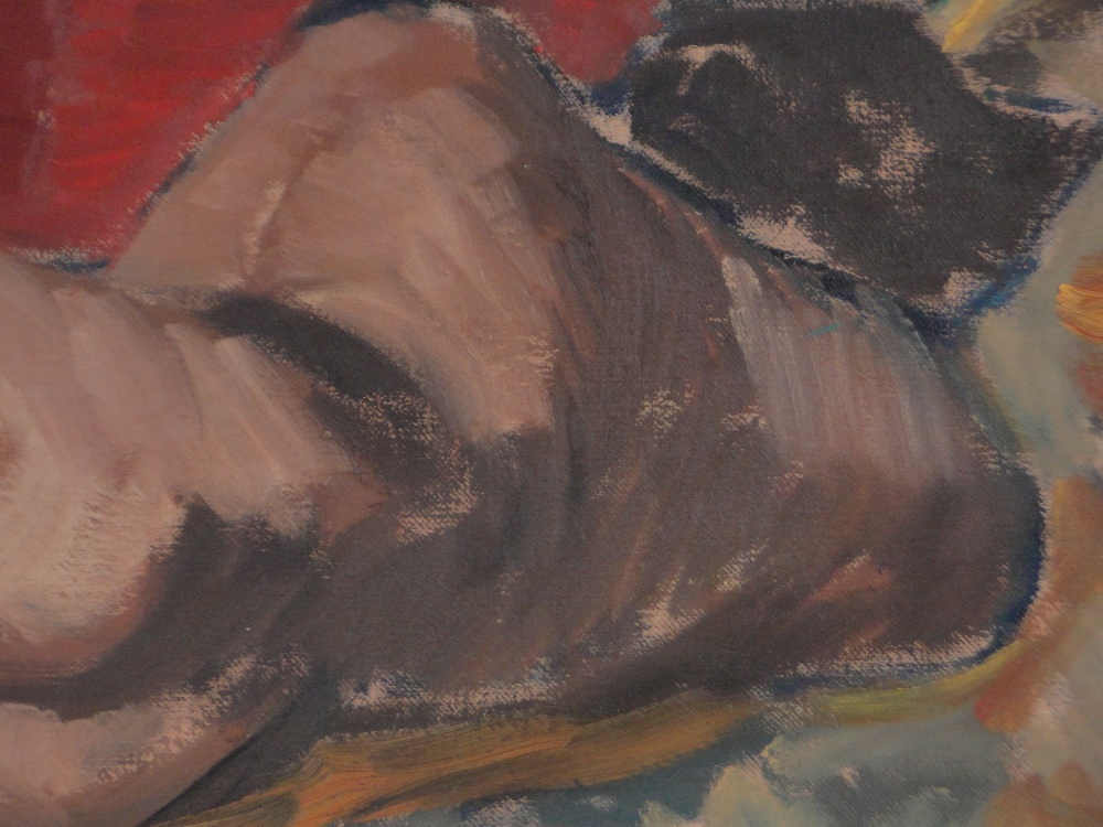 20th century oil on canvas, reclining nude, unsigned, 18" x 22", framed. - Image 3 of 4