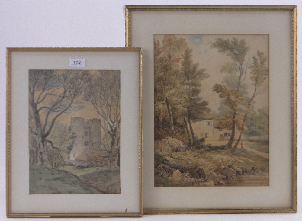 2 -19th century watercolours, English rural scenes, 1 indistinctly signed, largest 14" x 11",