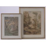 2 -19th century watercolours, English rural scenes, 1 indistinctly signed, largest 14" x 11",