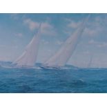 J Steven Dews, colour print, racing yachts, signed in pencil no. 349/600, image 20" x 30", framed.