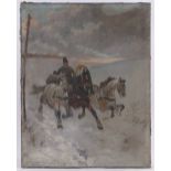 19th century Russian School, oil on canvas, horsedrawn troika, unsigned, 36" x 28", unframed.