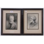 Felix Gordon, 2 monochrome watercolours, portraits of George Meredith and George B Shaw,