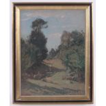 ...Jourdan, early 20th century oil on board, figure in a landscape, indistinctly signed, 17.