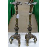 Pair of brass pricket candlesticks,