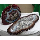 Victorian stand with inset beadwork and cut steel panel,