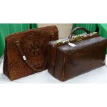 Victorian leather Gladstone bag and a lady's crocodile handbag