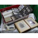 Victorian photograph album, various photos and glass photographic plates, etc.