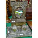 Embossed brass mirror, brass casket,