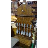 Vintage Dutch oak spoon rack with compartment under