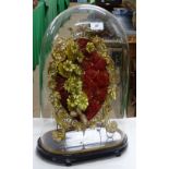 Victorian glass dome on plinth with velvet mounted floral decoration