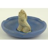 Lisa Larson for Gustavsberg, Sweden, blue glazed pottery bowl with stylised horse figure,