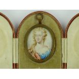 An Antique miniature watercolour on ivory, classical portrait of a woman,