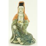 A Chinese porcelain figure of Guanyin, painted enamel decoration, height 21cm.