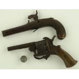 An Antique percussion over coat pistol, engraved decoration,