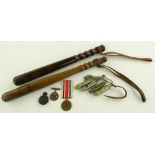 2 Policeman's truncheons, 4 Metropolitan whistles, Metropolitan Special Constabulary badge, etc.