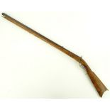 An Antique American percussion rifle, tiger maple stock, working order, barrel length 95cm.