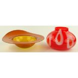 A London Glassworks orange and amber glass freeform bowl, circa 1980s,