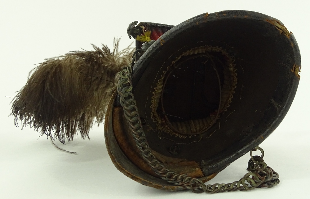 A lancer's helmet, brass mounted on leather with feather plume. - Image 3 of 3