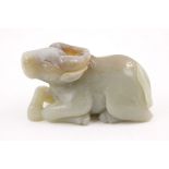 Chinese celadon jade carving of a water buffalo, Qianlong (1735-96), carved recumbent, 6.