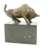 Louis-Albert Carvin (1860-1951), Bull about to charge, signed bronze, mid brown patina, 14cm,