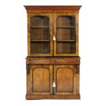 Victorian walnut bookcase cabinet, circa 1870,