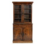 Early Victorian rosewood secretaire bookcase, circa 1840,