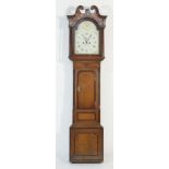 Oak and mahogany eight day longcase clock, circa 1810-20, swan neck pediment,