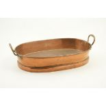 Victorian copper poaching pan, twin handled oval form,