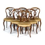 Set of six Victorian walnut balloon back dining chairs, circa 1870,