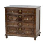 Jacobean oak chest of drawers, circa 1680, fitted with four geometrically moulded long drawers,