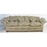 Lincolnshire Hunt settee, circa 1880, traditional upholstered form with deep seat and flared arms,