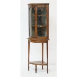 Mahogany bowfront corner display cabinet on stand,