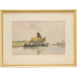 Oswald Garside (1879-1942), Narrow boats on a canal, watercolour, signed,