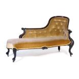 Early Victorian rosewood chaise longue, circa 1840-60, having an ogee moulded rail,