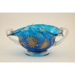 Decorative gilded and enamelled blue glass table bowl, probably Venetian,