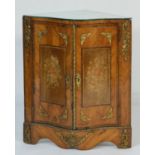 French walnut and kingwood inlaid corner cabinet, circa 1880,