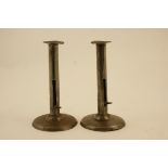 Pair of Welsh metal candlesticks by James Davies, 19th Century, simply formed from sheet metal,