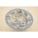 Staffordshire blue and white printware water basin, circa 1820-30,