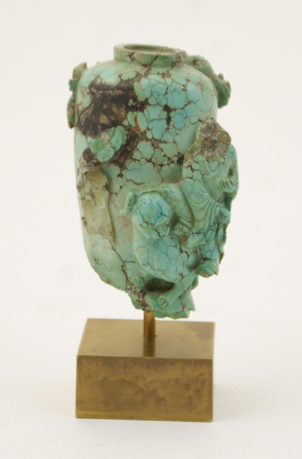 Chinese fragmentary carved turquoise snuff bottle, 19th Century or earlier,