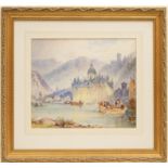 E Myers (active late 19th Century), The Burg Reinstein Fortress, watercolour, signed,