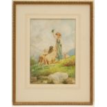 Alfieri (Italian, active late 19th/early 20th Century), Shepherdess with her flock, watercolour,