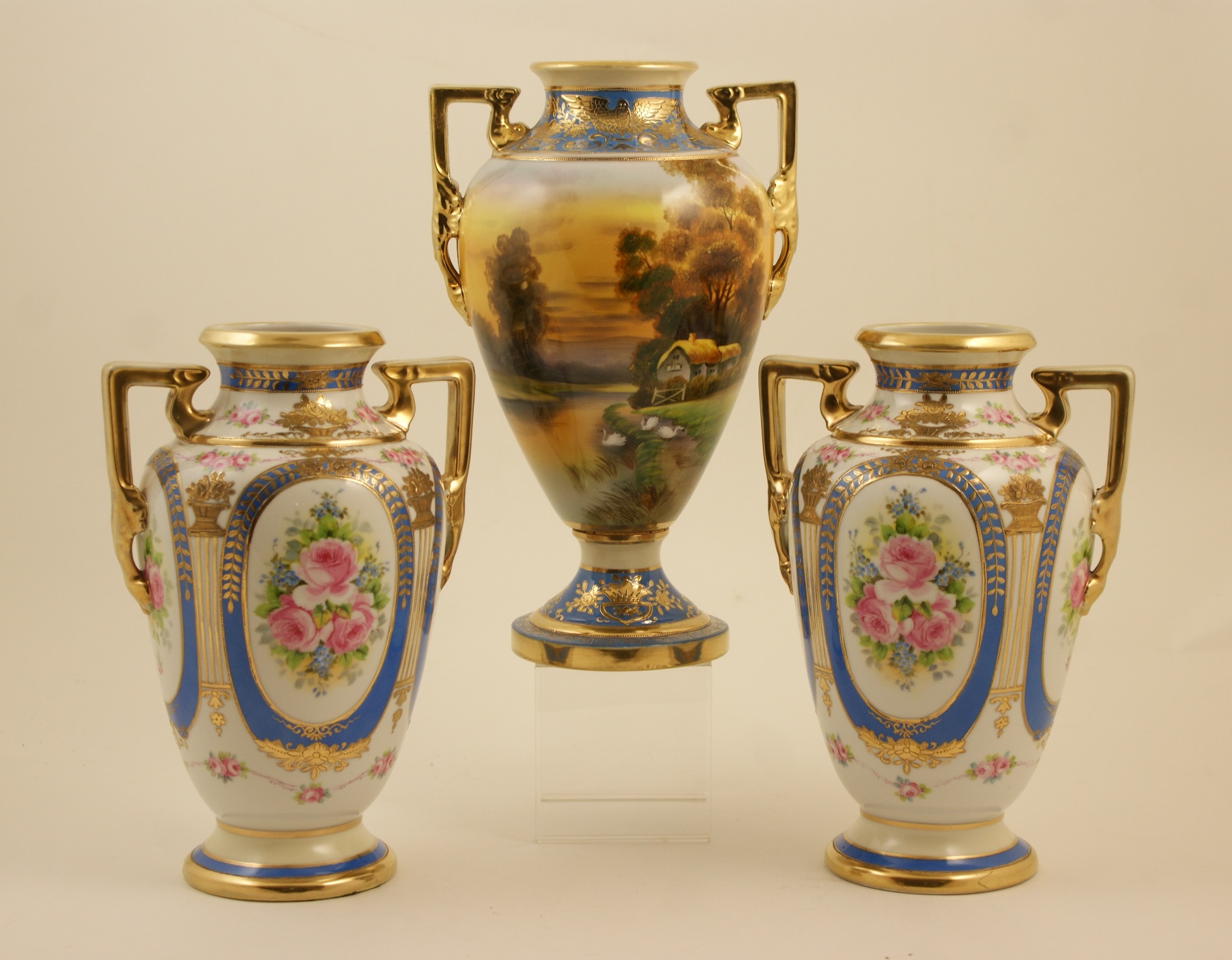 Noritake porcelain hand decorated landscape vase,