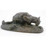 Emmanuel Fremiet (1824-1910), Puma with her cubs, bronze, mid brown patina, signed,